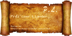 Prácser Liander névjegykártya